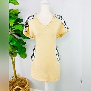 Hessi Cream Knit Short Sleeve Pocket Mini Sweater Tunic